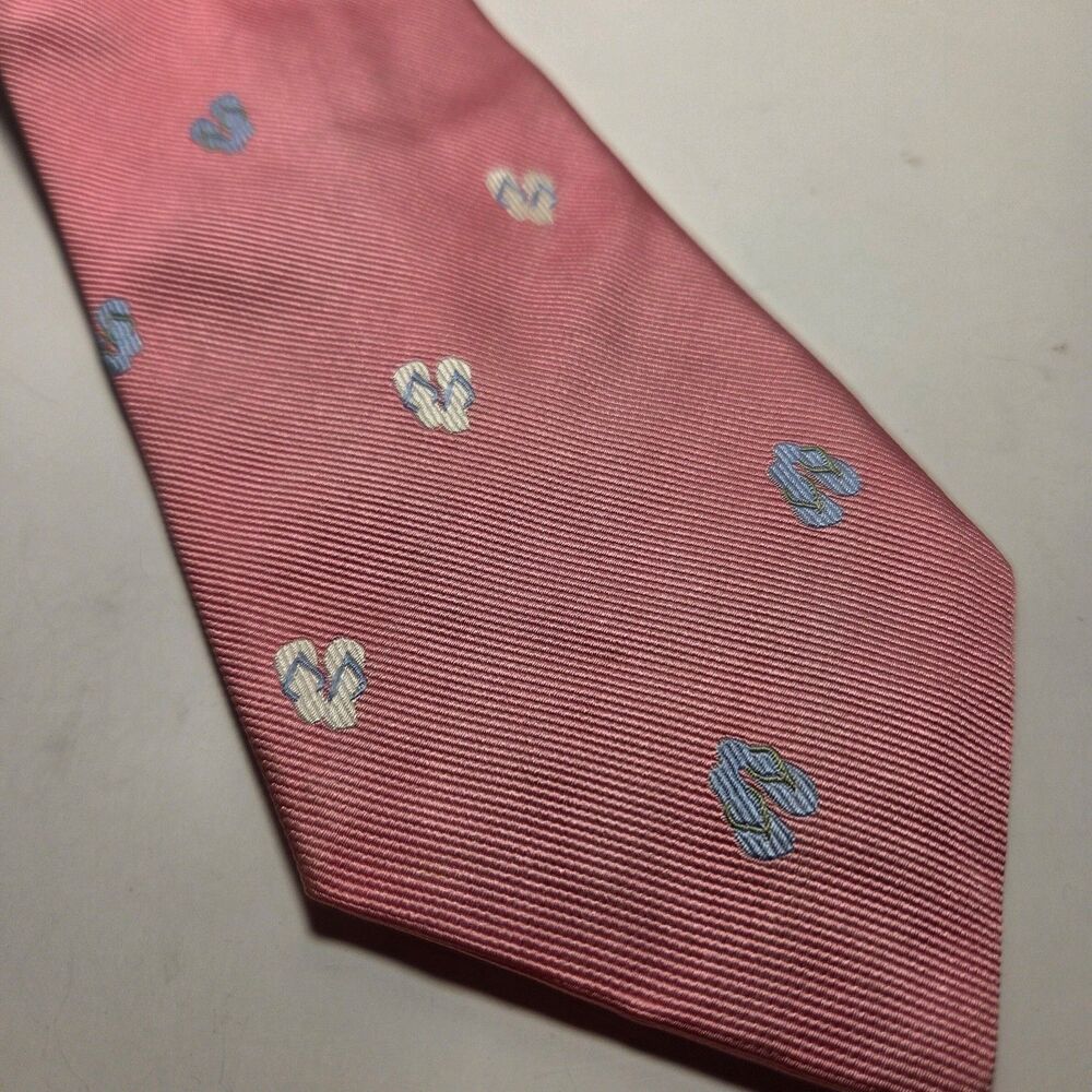 Men's J. McLaughlin Pink Tie Blue White Green Flip Flop Sandal Novelty 100% Silk